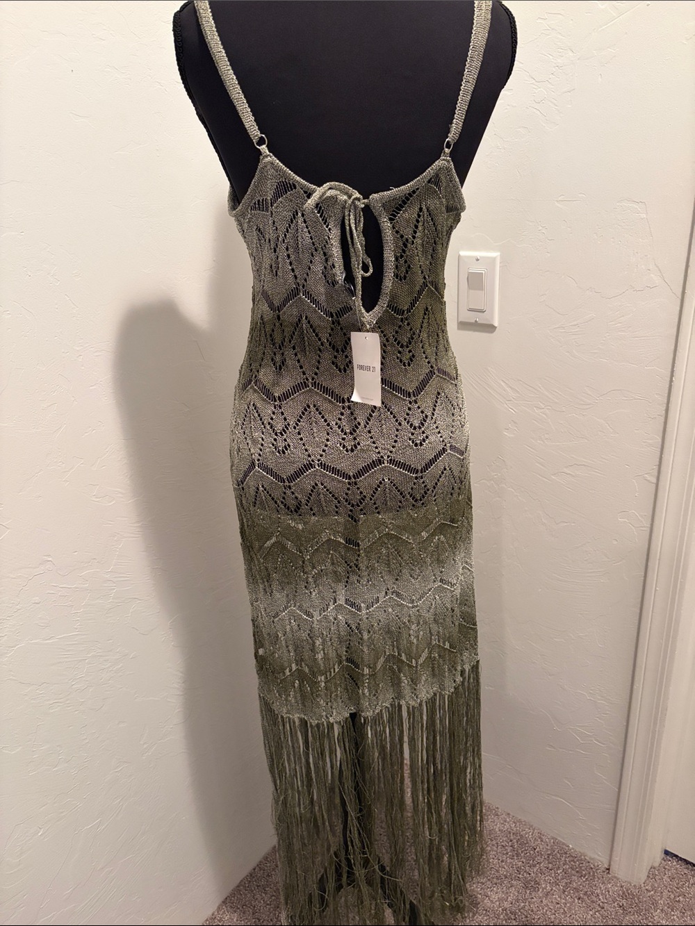 Fashion Nova Olive Green Knit Fringe Maxi Dress - Picture 2 of 7
